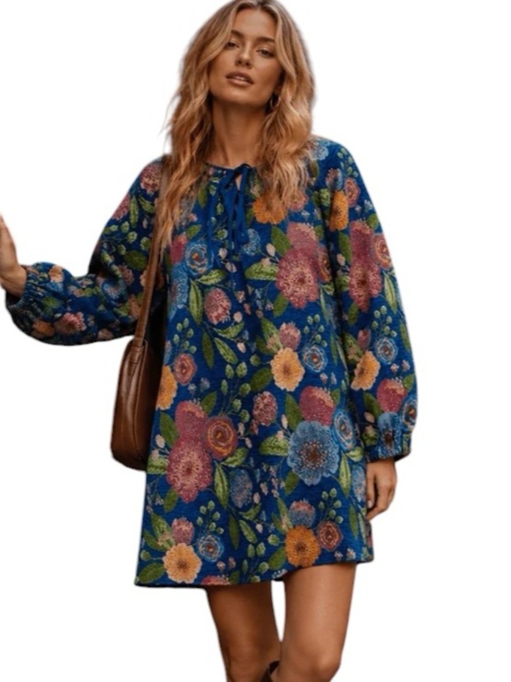 373: LOVELO NWT DENIM TAPESTRY DRESS WITH POCKETS MULTI FLORAL (H30)